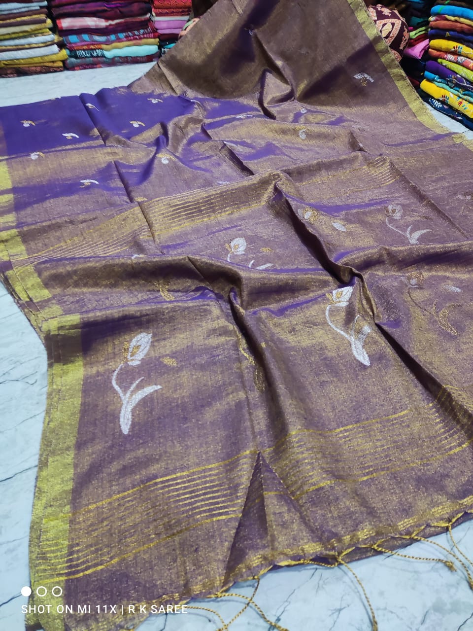 Handloom linen tissue saree