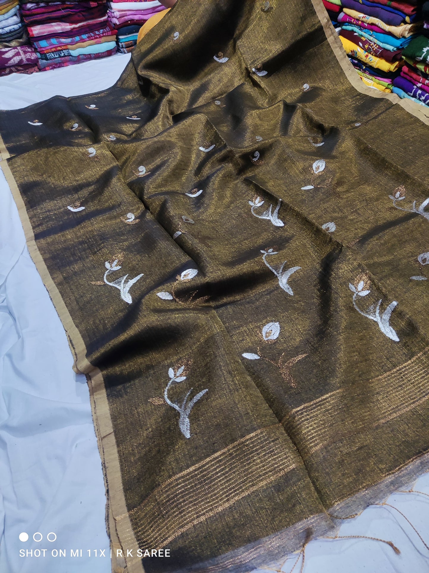 Handloom tissue linen saree